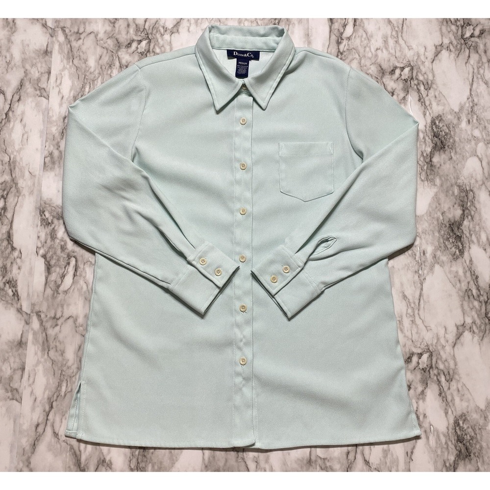 Denim And Co Mens Dress Shirt Size M Green Light‎ Long Sleeve Pocket EUC